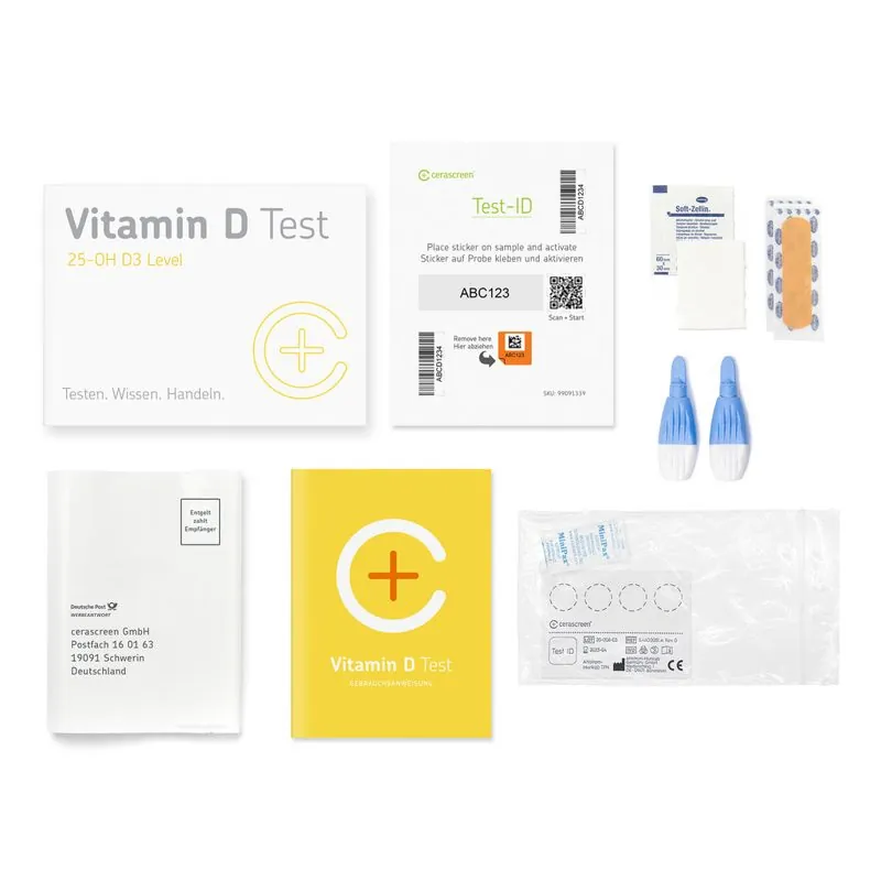 Cerascreen Vitamin-D-Test, Testkit mit Trockenblut-Karte und Lanzetten
